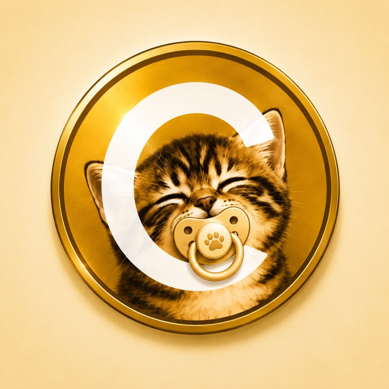 Golden Baby Cate coin with a sleeping kitten and pacifier